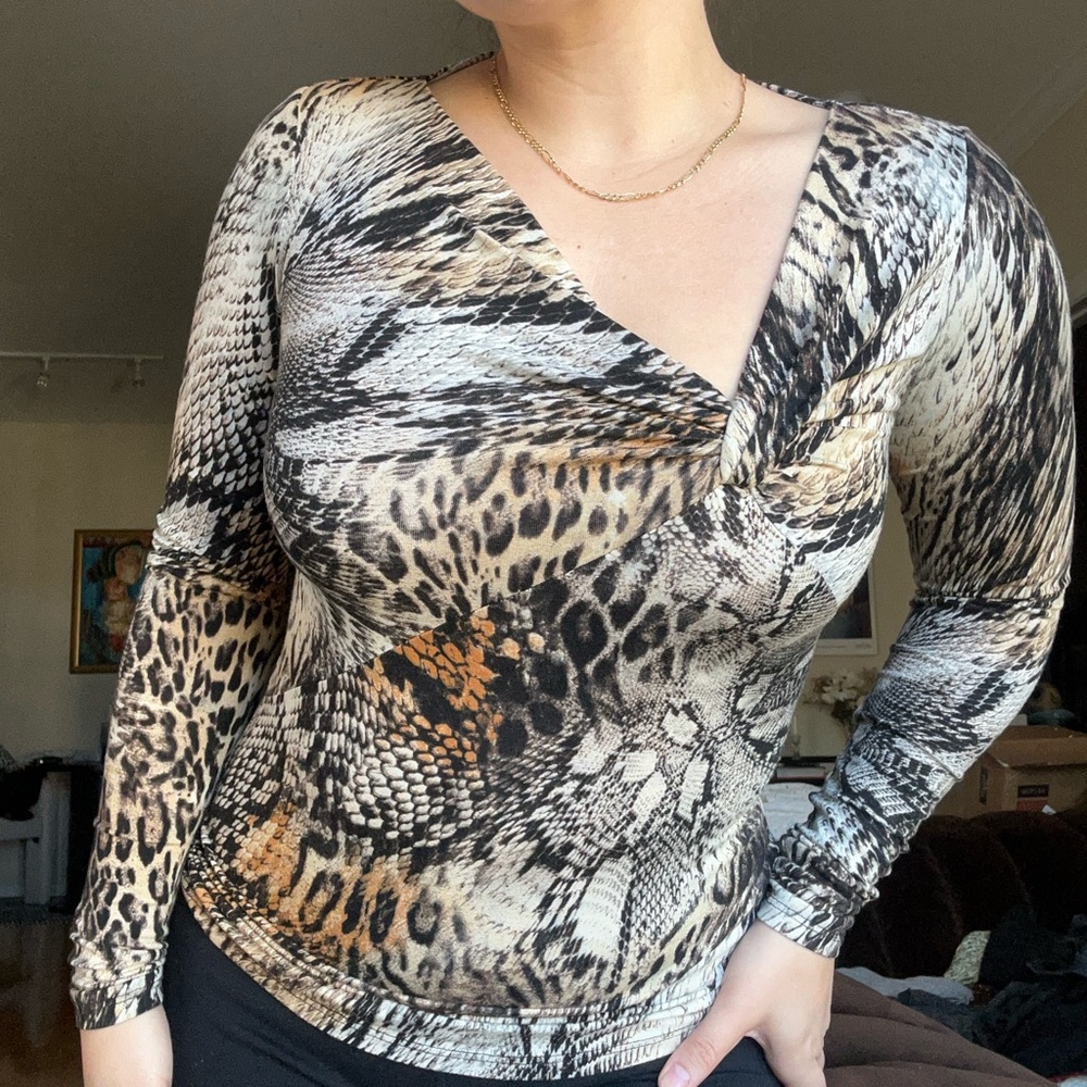 Cache Mixed Animal Print Long Sleeve Top